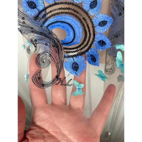 Eva Franco Women's 0P Pleated Blue Butterfly Black Sequin Tulle Skirt - Picture 2 of 10